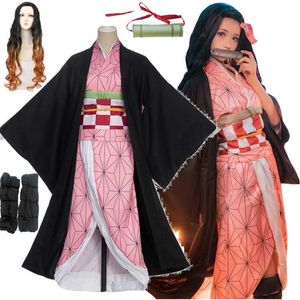 Anime Cosplay démon tueur Kimetsu no Yaiba Cosplay Kamado Nezuko Costume japonais Kimono Costume Kimetsu no Yaiba perruque femmes Y0903