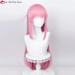 Anime Cosplay Gotou Hitori Cosplay Wig 80cm Long Pink Rectivo Cabello resistente al calor Mujeres Partido + Capas de peluca