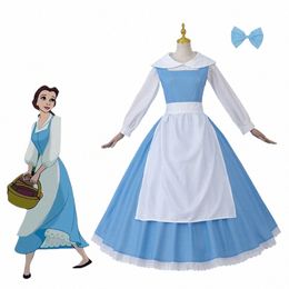 Anime Cosplay Princ Costume Belle Blue Maid Dr pour femmes adultes Village Party Tenues Halen Carnaval robe de bal avec arc Z6zW #