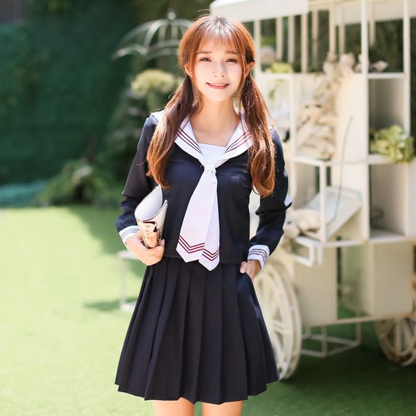 Disfraz de anime vestido de cosplay Manga larga Japonés Corea Niñas Uniforme escolar Traje de estudiantes Campus Femenino Estilo universitario naval Uniformes marineros