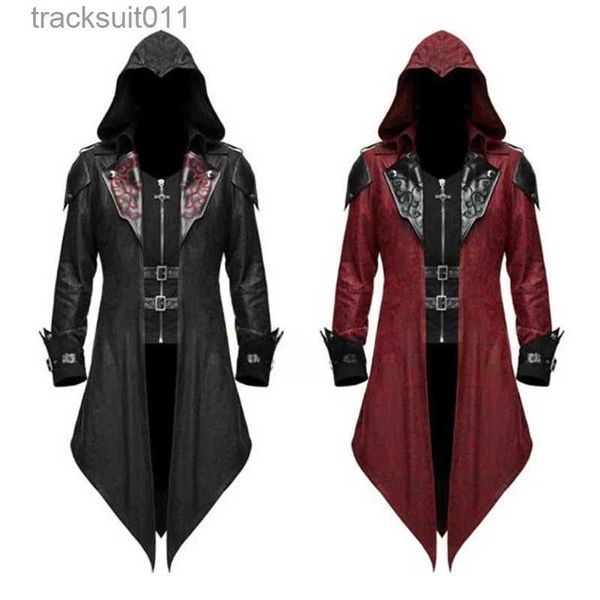 Disfraces de anime 2 colores Assassin Cosplay Hombre medieval Streetwear Chaquetas con capucha Outwear Come Edward Assassins d Halloween Come L231027