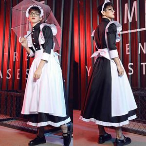 Anime kostuums 2021 Heren voor damesmeisje jurk Anime Cosplay French Restaurant Lange stijl Maid Come Apron -jurken Zwart Wit Lange Rok Z0301