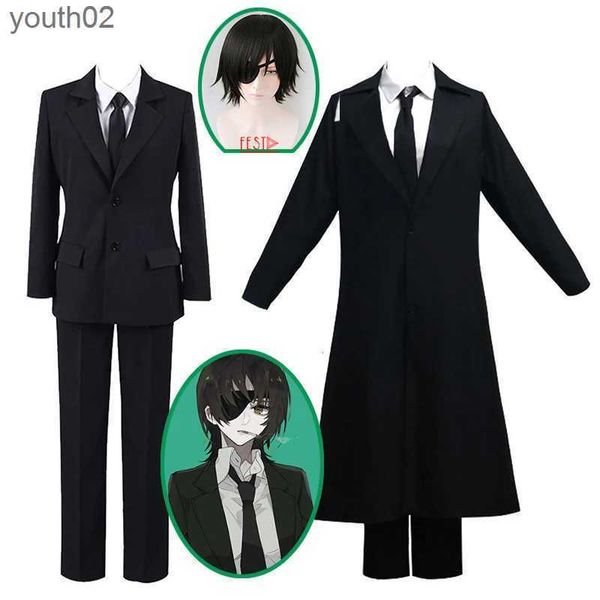 Costumes d'anime 2styles chaînes d'anime homme Himeno Cosplay vient perruques bandeau court ou Long manteau pantalon chemise cravate Halloween fête jeu de rôle ZLN231111