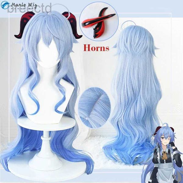 Costumes d'anime 90 cm Ganyu Genshin Wig Ganyu Cosplay Wig Blue Gradient Curly Hoile résistant à la chaleur Anime Cosplay Wigs + Wig Cap 240411
