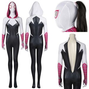 Anime -kostuums over het spidervers Gwen Cosplay Kostuum jumpsuitmasker Set outfits voor ADT Dames Kid Halloween Carnival Party Pak Dhvit