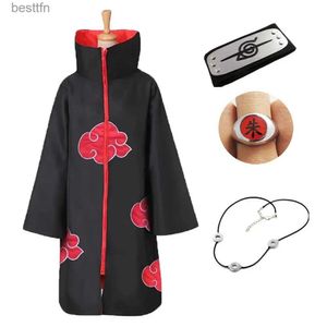 Anime-kostuums Akatsuki Mantel Kinderen Itachi Lang Zwart Unisex Gewaad Capes Halloween Cosplay voor Anime Komen met hoofdband RingkettingL231101