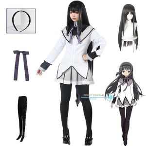 Costumes d'anime akemi homura cosplay anime puilla magi madoka magica cosplay come to-wig chaussettes complètes set akemi homura rôle jeu jk uniforme y240422