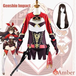 Anime Costumes Ambre Cosplay Come Genshin Impact Uniforme Perruque Cosplay Anime Style Chinois Halloween Comes for Women Game Z0301
