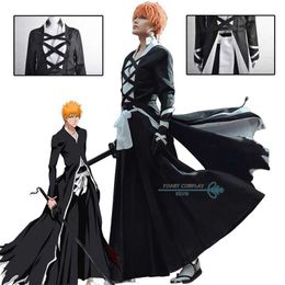 Costumes d'anime Anime Bleach Cosplay Comes Kurosaki Ichigo Handsome Cool Black Play Play Robe Clothing for Men and Women Cosplay Y240422