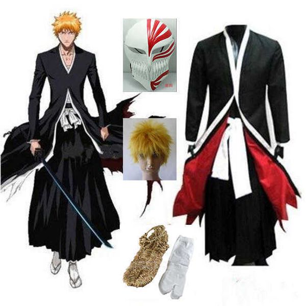 Anime Costumes Anime Bleach Cosplay Ichigo Kurosaki Bankai Creux Masque Perruque Hommes Halloween Cosplay Come Z0301