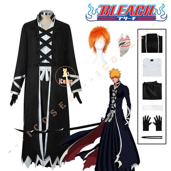 Anime Costumes Anime Bleach Kurosaki Ichigo Cosplay Come ThousandYear Blood War Perruque Noir Shinigami Tenue Tenue Uniforme Halloween Hommes Ensemble Z0301