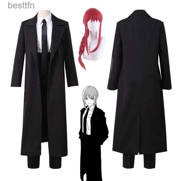 Disfraces de anime Cadenas de anime Hombre Makima Cosplay Viene Camisa trinchera negra Pantalones de corbata Peluca Makima Trenza larga roja clara Hombres Mujeres Traje UniformesL231101