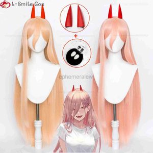 Anime Costumes Anime tronçonneuse homme Cosplay perruque Cosplay longue Type 2 couleur cheveux résistant à la chaleur Makima puissance perruques accessoires cornes dents + bonnet de perruque zln231128