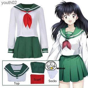 Costumes d'anime Cosplay d'anime venez InuYasha Kagome Higurashi femmes filles uniforme chemise jupe costume Halloween carnaval Cosplay venez adulte ZLN231111