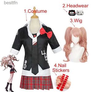 Costumes d'anime Danganronpa Cosplay Come Enoshima Junko, uniforme de café, vêtements de travail, jupe courte tressée à Double queue, WigL231101