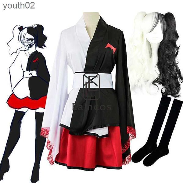 Disfraces de anime Anime Danganronpa Monokuma Cosplay vienen delantales femeninos mujeres vestido de kimono japonés peluca ZLN231111