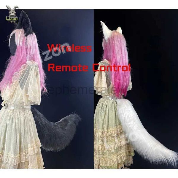 Disfraces de anime Anime Fox Tail Cosplay Cola eléctrica Control remoto inalámbrico Cola de zorro blanco Cola de animales negros Orejas Cola grande peluda hecha a mano zln231128