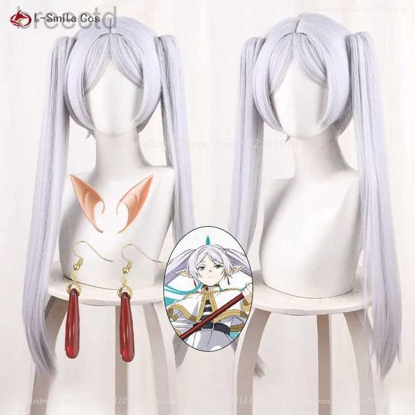 Costumes d'anime anime frière cosplay perruque 65cm argent blanc femmes frières frières de cheveux résistants à la chaleur + capuche de perruque 240411