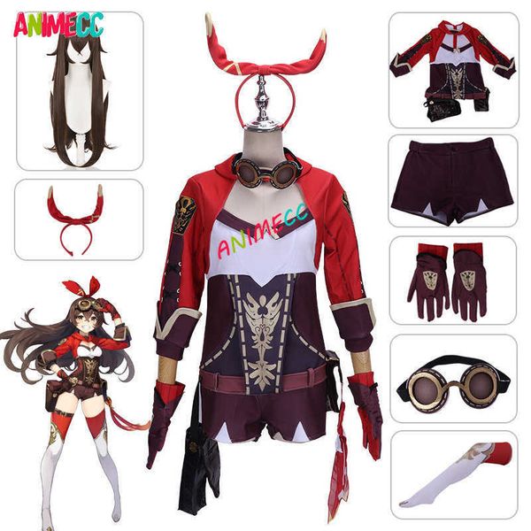 Anime Costumes Anime Jeu Genshin Impact Amber Cosplay Venez Femmes Filles Costume Rouge Combinaison Halloween Party Vient Perruque Chaussures Ensemble Complet Z0301
