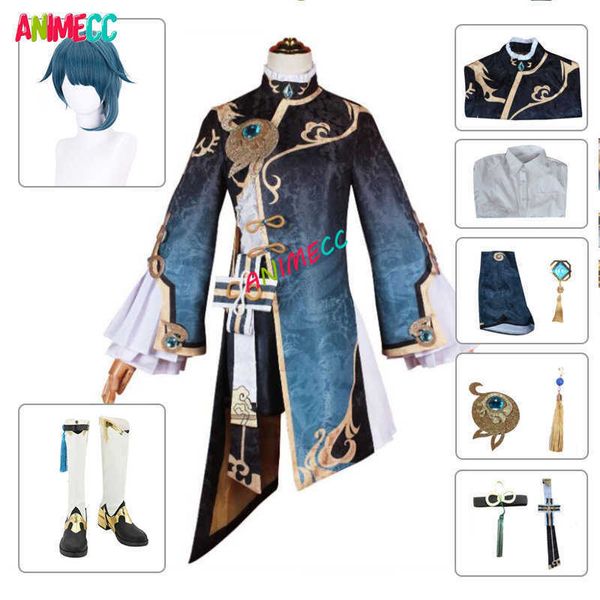 Disfraces de anime Juego de anime Genshin Impact XingQiu Cosplay Ven Xing Qiu Traje Zapatos Pendientes Peluca Cosplay Halloween Ven para mujeres Niñas Z0301