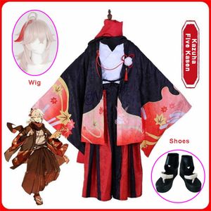 Anime kostuums anime genhin impact vijf kasen cosplay kaedehara kazuha cosplay komt kimono Halloween Carnival Samurai Come Prop Wig Z0301