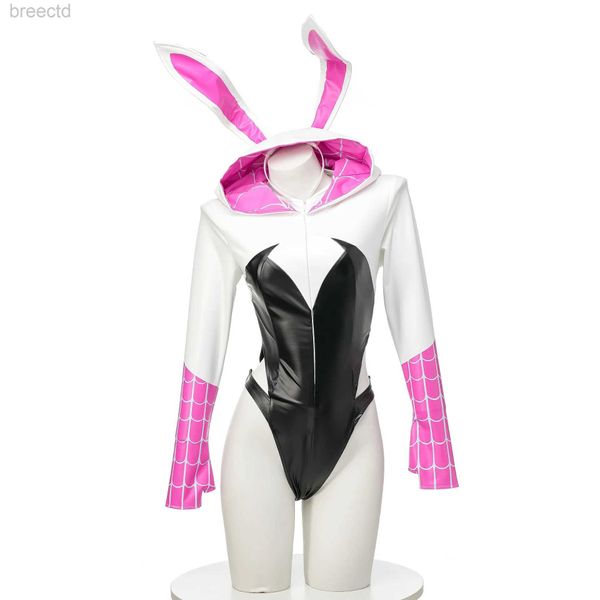 Disfraces de anime Anime Gwen Bunny Girl Cosplay Mujeres Mujeres Sexy Backsuit de cuero sin respaldo Ears uniformes Halloween Carnival Party 240411