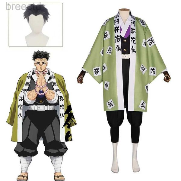 Costumes d'anime anime gyomei himejima vert uniforme cosplay costume perruque bracelets hashira japonais hommes kimono 240411