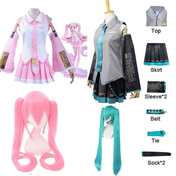 Anime disfraces Anime Hasune Miku Cosplay viene Japón Midi vestido principiante futuro Miku Cosplay mujer carnaval fiesta azul rosa peluca Z0602