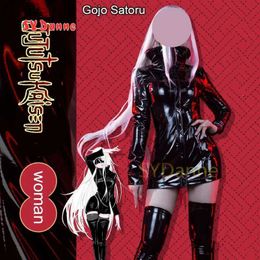 Anime kostuums anime jujutsu kaisen gojo satoru vrouwelijke cosplay kostuum vrouw lederen panty uniform pak feest outfit sexy mystery strakke rok 240411