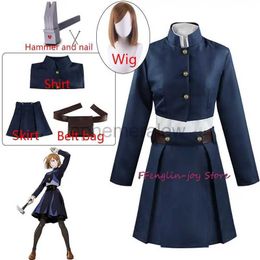 Anime Kostuums Anime Jujutsu Kaisen Kugisaki Nobara Cosplay Kostuum Pruik Hamer Vrouwen Pak Outfit Uniform met Tas Riem zln231128