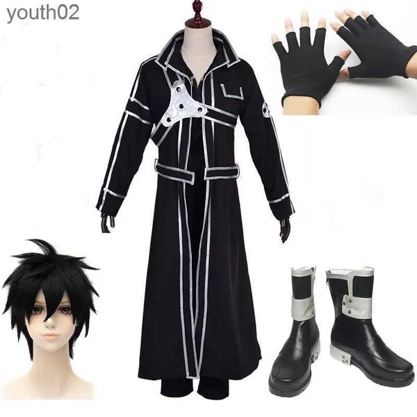 Costumes d'anime Anime Kirigaya Kazuto Cosplay vient épée Art en ligne Kirito chaussures alicisation perruques bottes ensemble uniforme adulte unisexe ZLN231111