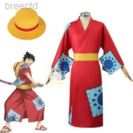 Costumes d'anime Anime Costume de cosplay Luffy Wano Country Monkey D. Luffy Cosplay Kimono pour homme adultes Cardigan Red Hat Halloween Costumes 240411