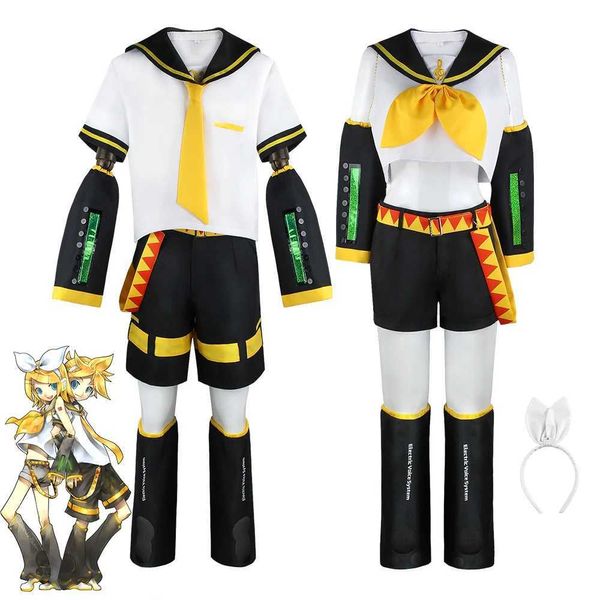 Disfraces de anime Anime Rin Len Hallown viene uniforme Vocid Cosplay Pantalones amarillos Pantalones Uniformes Ropa de uniforme Carnaval Niños adultos Y240422