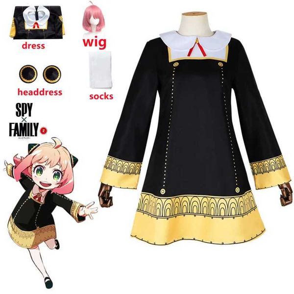 Costumes d'anime Famille d'espionnage anime Anya Forger Cosplay Come Toddler Kids Anya Cospla Kawaii Black Dress Party Vêtements Wig Hallown Women Girl Y240422