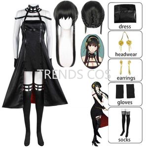 Anime Costumes Anime Spy X Family Yor Forger Cosplay Venez Perruque Robe Costume Noir Rouge Jupe Ensemble Yor Briar Boucle D'oreille Spy Famille Yor Cosplay Party Z0301