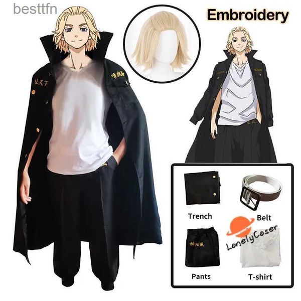 Costumes d'anime Anime Tokyo Revengers Manjiro Sano Cosplay Come Mikey broderie uniforme perruque Tokyo Manji Gang Trench Halloween fête MenL231101