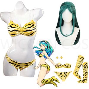 Anime kostuums anime urusei yatsura lum indringer cosplay komen wig tigerStriped bikini zwempak gele badmode legging vrouwen ataru moroboshi z0301