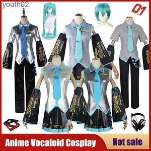 Disfraces de anime Anime Vocaloid Cosplay Japón Vestido midi Principiante Miku Traje femenino Come Headwear Fiesta de Navidad Hombre Cos Peluca Conjunto completo de tela ZLN231111