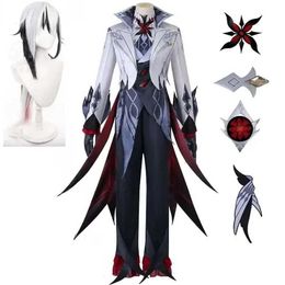 Anime -kostuums Arlecchino De Knave Cosplay komen Volledig set pruik uniform elf elf Fatui Harbingers Outfit Hallow Carnival Party Y240422