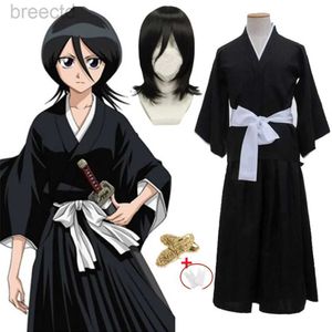 Costumes d'anime Bleach Kuchiki Rukia Shinigami Cosplay Costume Wig Shoes Set Halloween For Woman Men Vêtements 240411