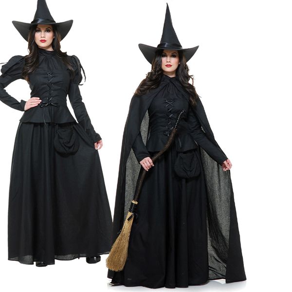 Disfraces de anime Carnaval Halloween Dama Disfraz de bruja gótica Medieval Deluxe Capa larga Hechicera Juego de rol Cosplay Vestido de fiesta elegante