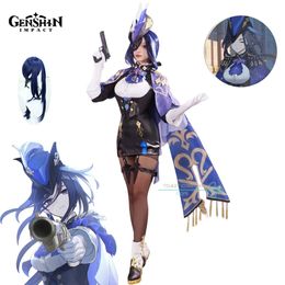 Anime kostuums clorinde game cosplay genshinimpact clorinde cosplay komen voor carnaval dames sexy pakken feest komen pruik schoenen volledige set y240422