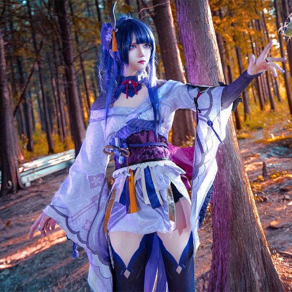 Anime Costumes Cosplay Jeu Genshin Impact Anime Cosplay Raiden Shogun Fille Halloween Venez pour les Femmes Sexy Ensemble Complet Perruque Cosplay Vient Z0301