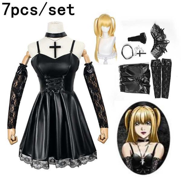 Anime Costumes Death Note Cosplay Viens Misa Amane Imitation Cuir Sexy Robe gantsbascollier Uniforme Tenue Cosplay Viens Z0301