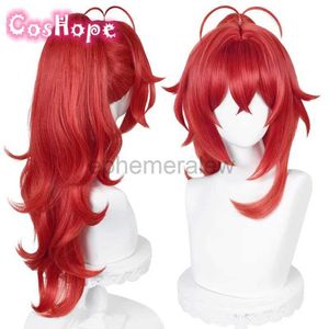 Anime Costumes Diluc Cosplay Wig High Ponytail Red Wig Cosplay Diluc Manga Wig Anime Cosplay Wig Heat Resistant Synthetic Wigs zln231128