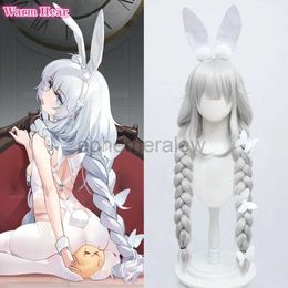 Costumes d'anime jeu Azur Lane MNF Le Malin Cosplay perruque blanc lapin fille argent blanc 90 cm torsion tresse résistant à la chaleur cheveux Halloween fête perruques zln231128