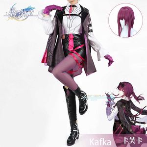 Anime Kostuums Game Cosplay Honkai Star Rail Kafka Cosplay Komen Anime Rollenspel Sexy Jurk Borduren Afdrukken Cothing Volwassen jurk Pruiken Z0602