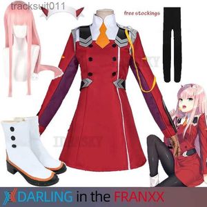 Anime kostuums Game DARLING in the FRANXX Zero Two Cosplay Come Dress 02 Cosplay Come Women Cosplay Sexy Dress Hoofdband pruik schoenen L231027