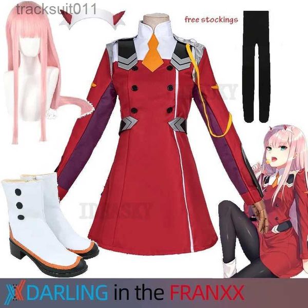Anime Costumes Jeu DARLING dans le FRANXX Zero Two Cosplay Come Dress 02 Cosplay Come Women Cosplay Sexy Dress Bandeau perruque chaussures L231027