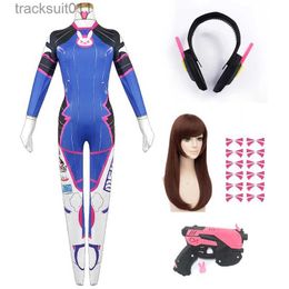 Anime kostuums Game Dva Cosplay Come Game Fe Volwassen kind Lycra 3D Printing Spandex Halloween Party Zentai Pruik Past Gun D.Va cos L231027